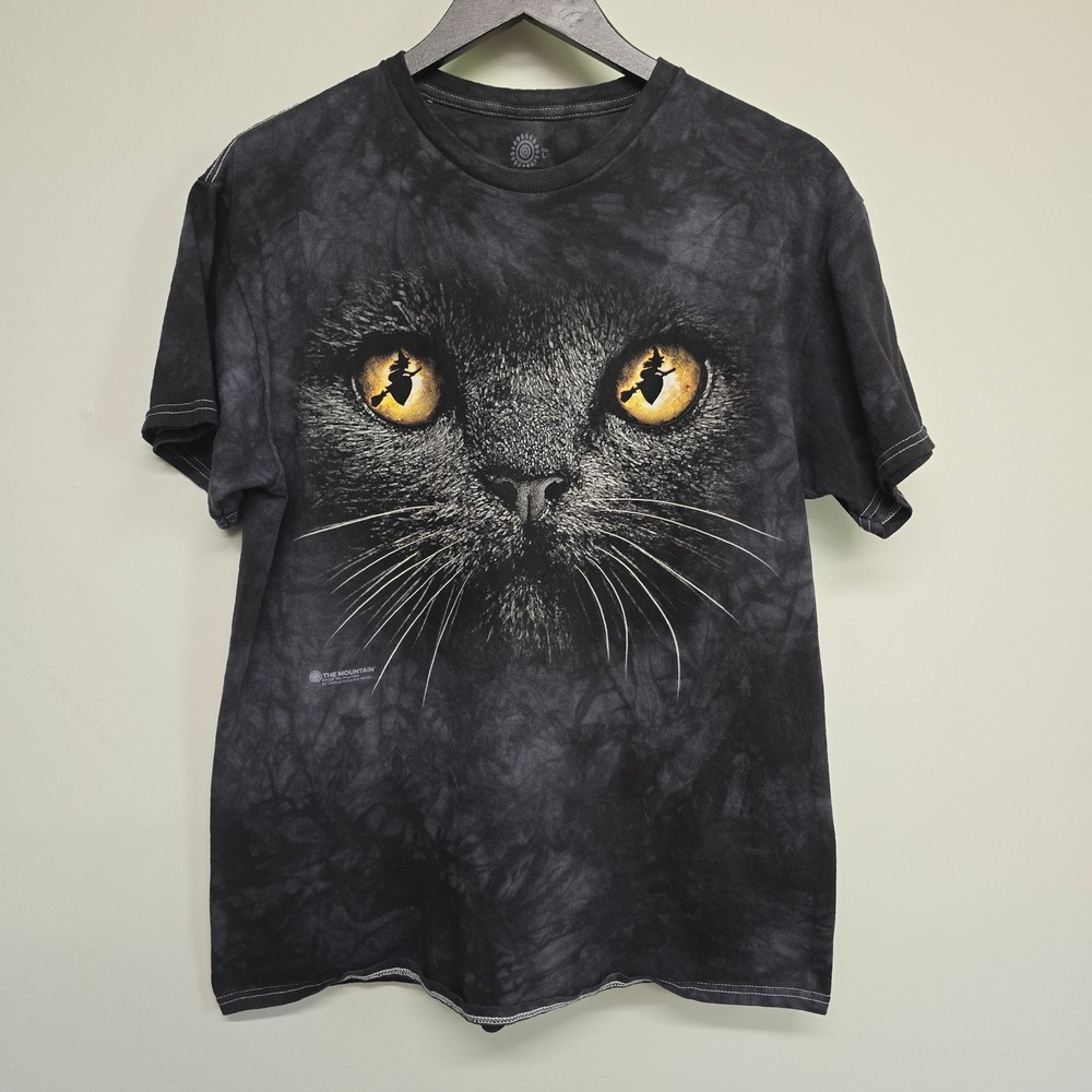 The Mountain Black Cat Witch Eyes T-Shirt Unisex Large Gray Tie Dye Goth Spooky